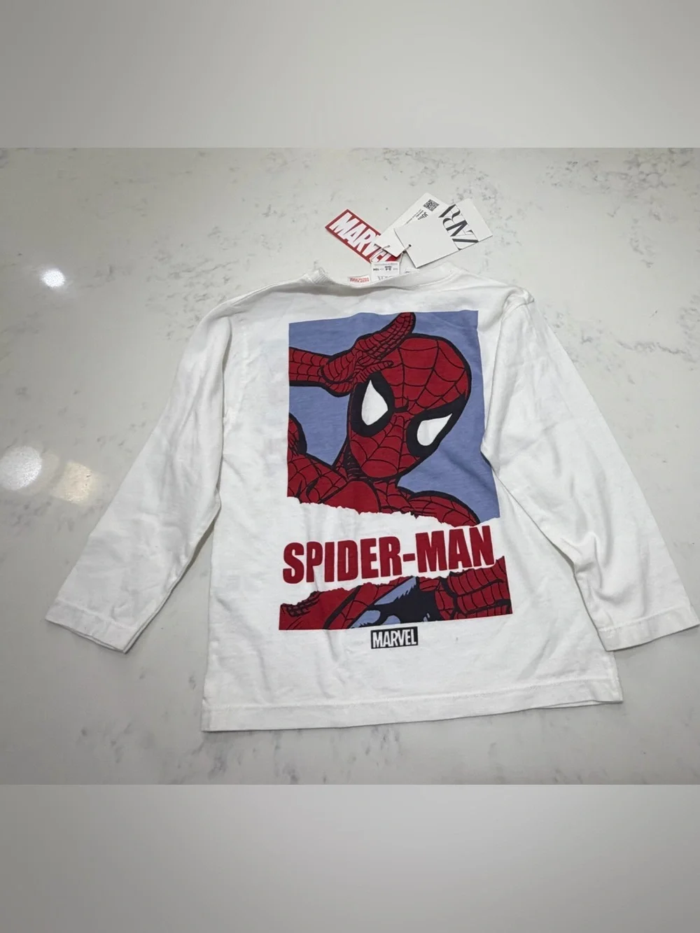 Zara White Tee with Red & Blue Spider-Man Print